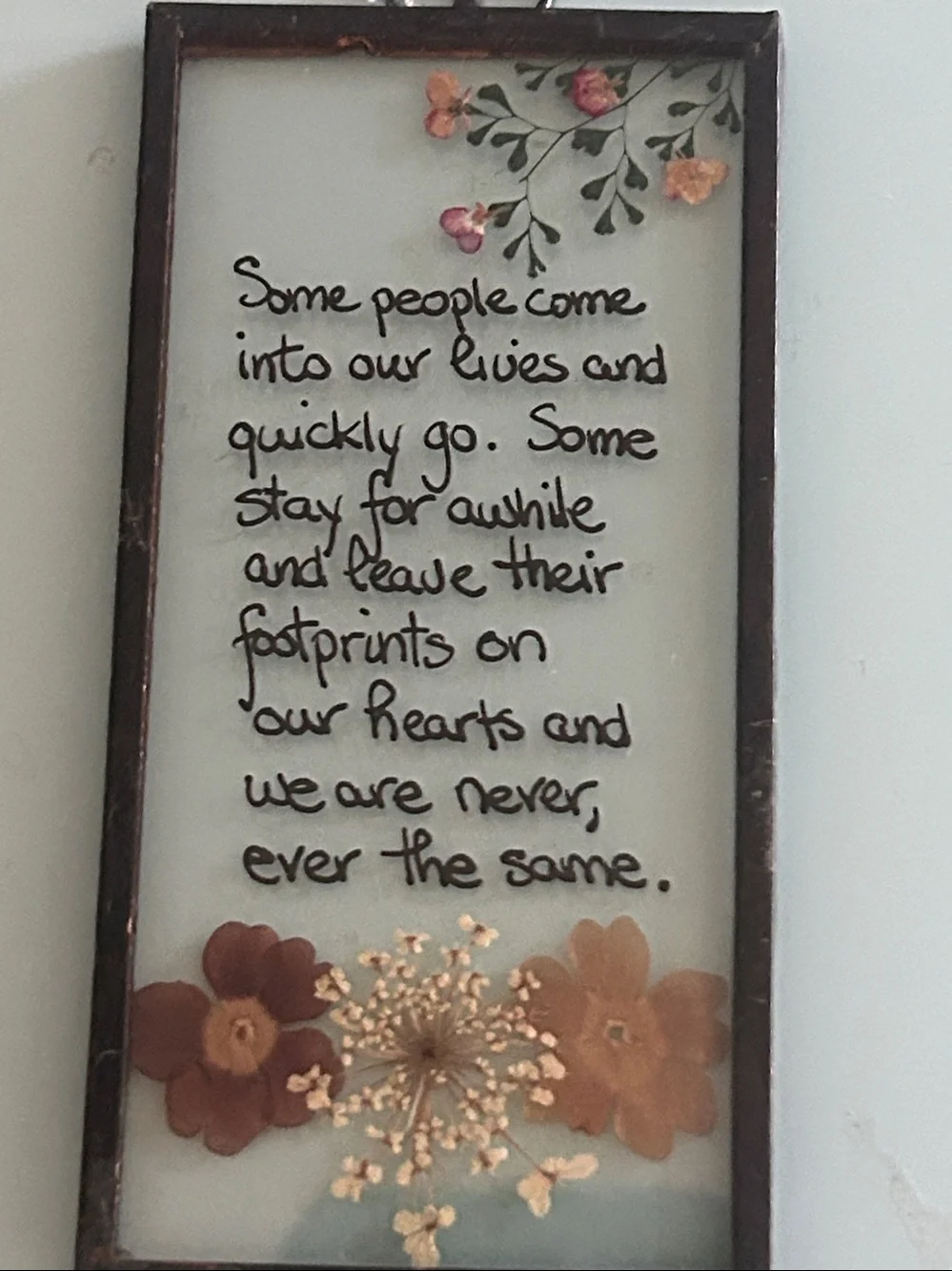 2 each Floral Sentiment Glass Panel Wall Decor - Brown and Cream
